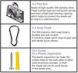 Sun Shade Sail Hardware Kit Set 304 Stainless Steel for Rectangle and Square sail - warewell