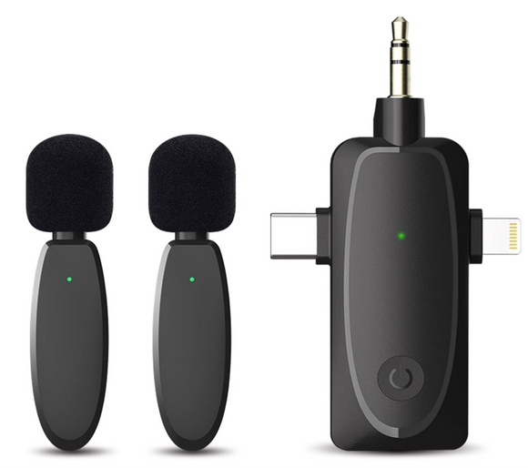 3 in 1 Mini Microphone Wireless Lavalier Microphones 2.4G Cordless Double Mics