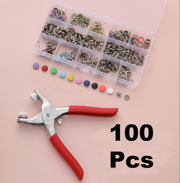 Multicolor Press Studs Buttons Rings Snap Fasteners Grommet Tool Kit with Pliers