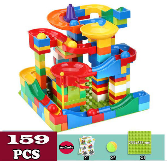 159 Pcs Marble Run Building Blocks, Maze Balls Track Funnel Slide Toys for Kids - warewell