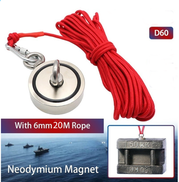 Strong magnetic salvage Double Side Magnet with Rope Powerful Magnet for Fishing - WareWell