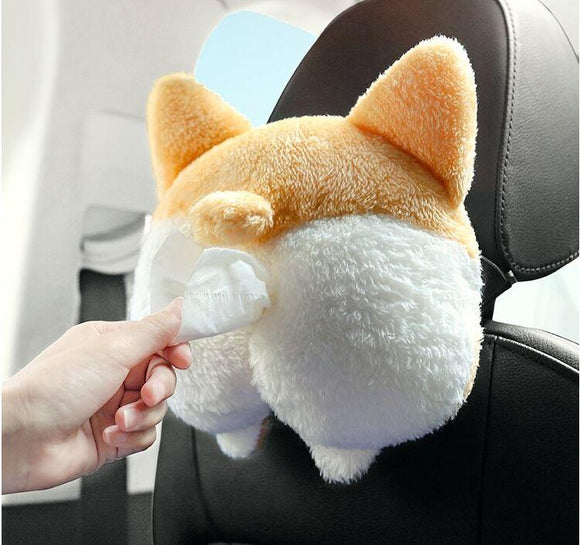 Pet shape paper sleeve cartoon dog plush armrest box paper towel case backseat - warewell